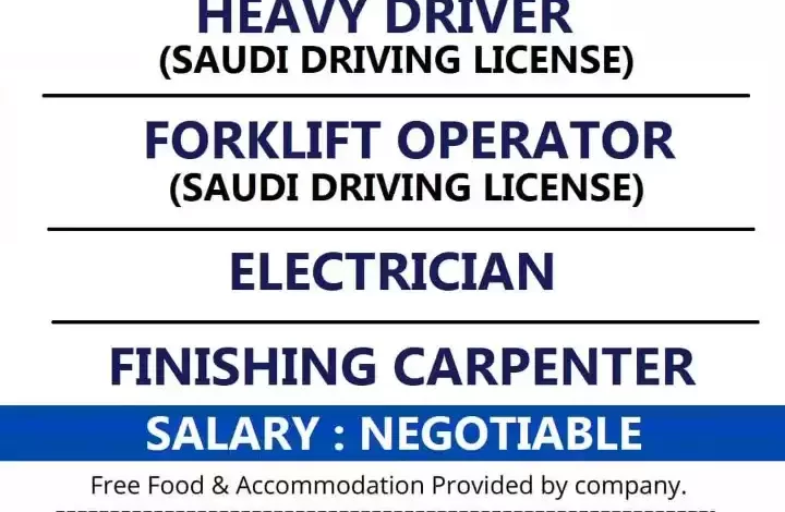 Heavy Driver, Forklift Operator, Electrician