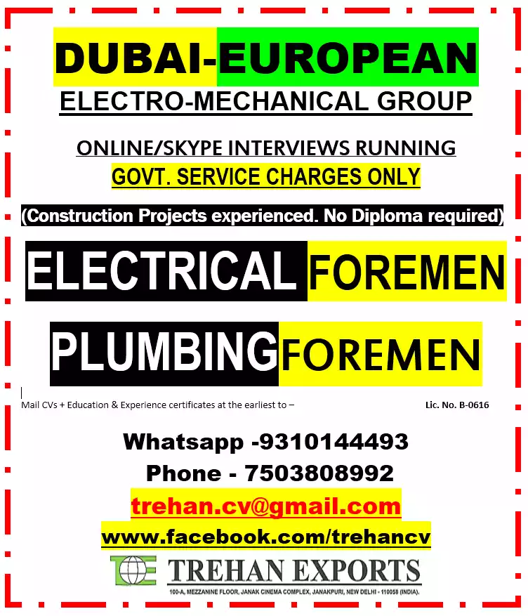 Electrical-Plumbing foreman in Dubai