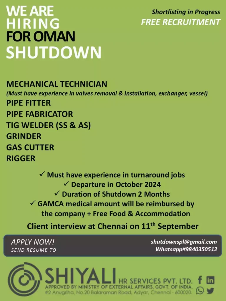 2 Months Oman Shutdown Project Welders