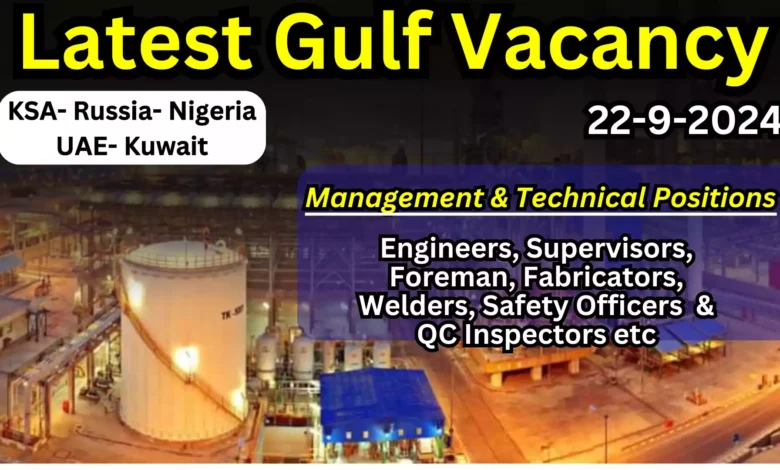 Latest Gulf Vacancy for Management & Technical Positions